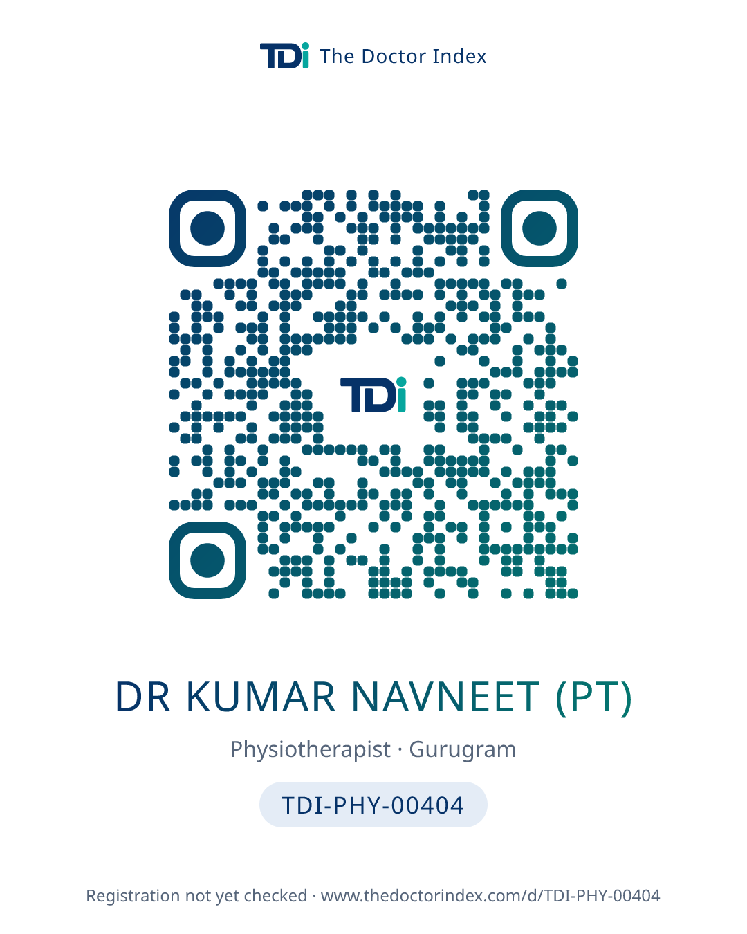 QR card for Dr Kumar Navneet (PT), TDI-PHY-00404