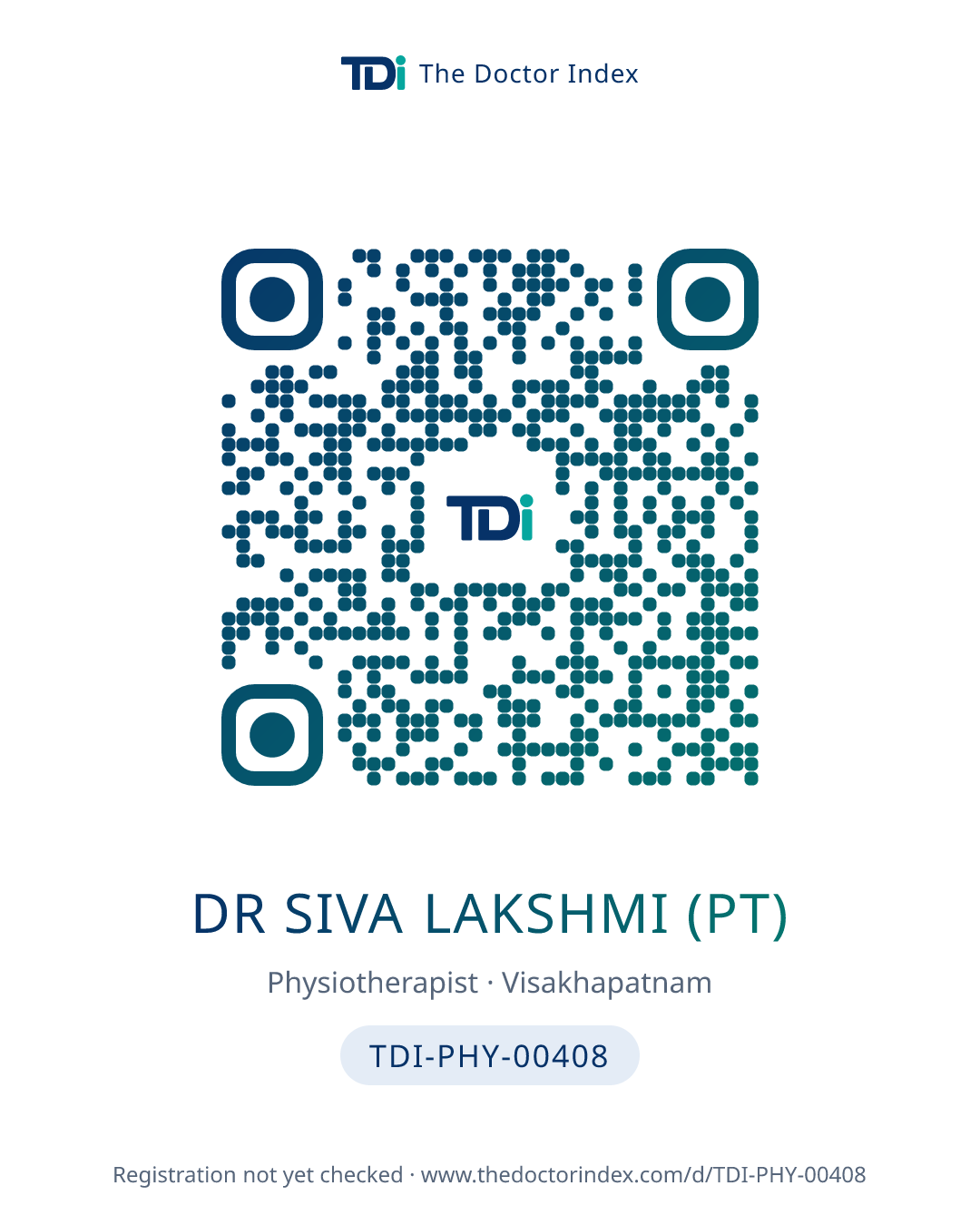 QR card for Dr Siva Lakshmi (PT), TDI-PHY-00408