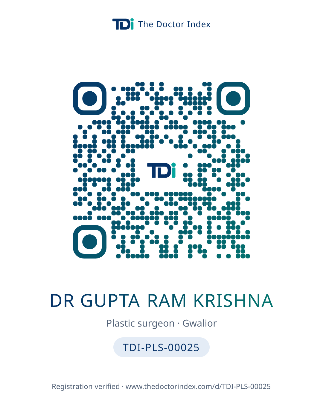 QR card for Dr Gupta Ram Krishna, TDI-PLS-00025