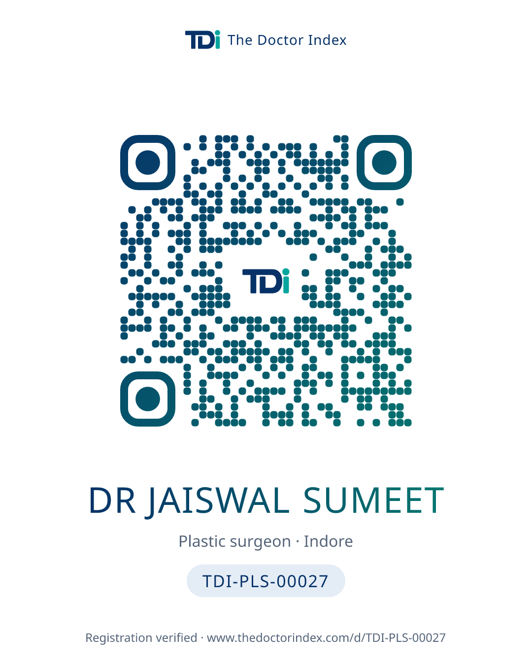 QR card for Dr Jaiswal Sumeet, TDI-PLS-00027