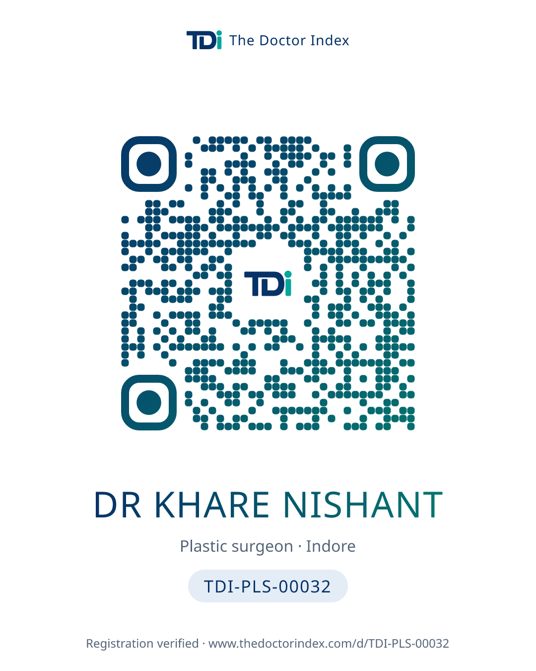 QR card for Dr Khare Nishant, TDI-PLS-00032