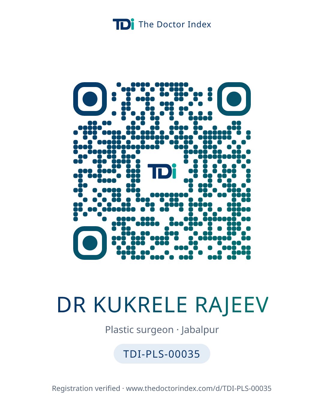 QR card for Dr Kukrele Rajeev, TDI-PLS-00035