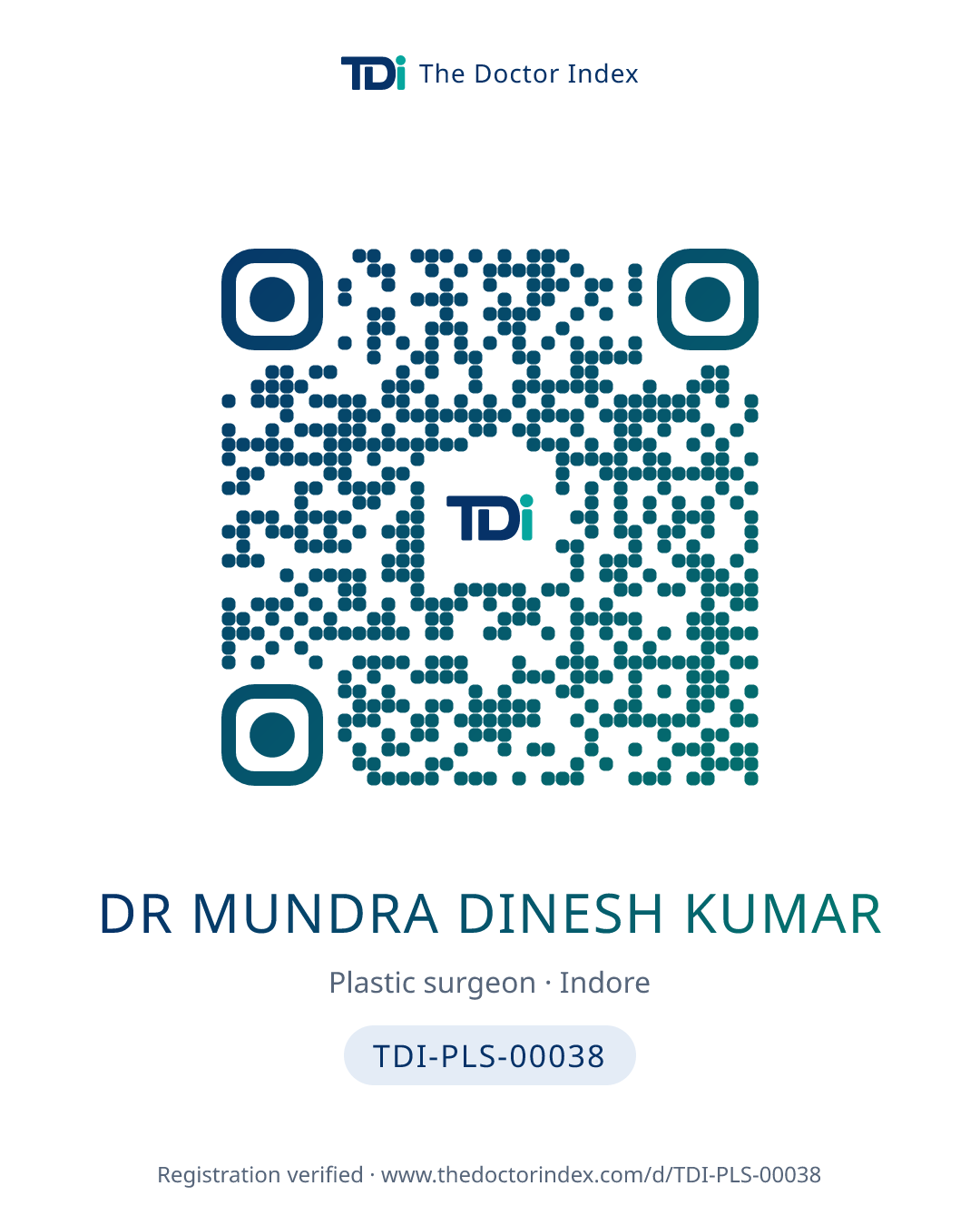 QR card for Dr Mundra Dinesh Kumar, TDI-PLS-00038