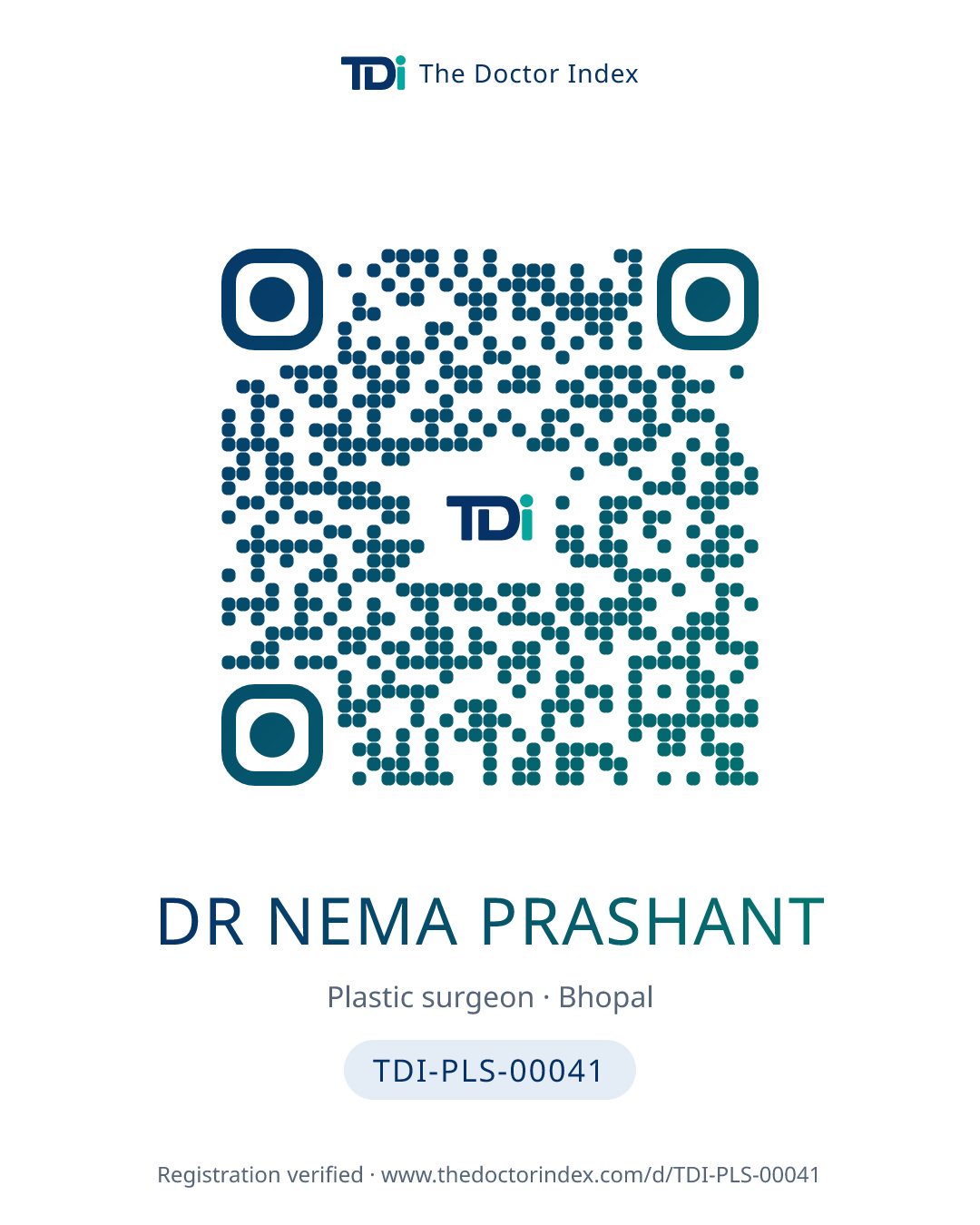 QR card for Dr Nema Prashant, TDI-PLS-00041