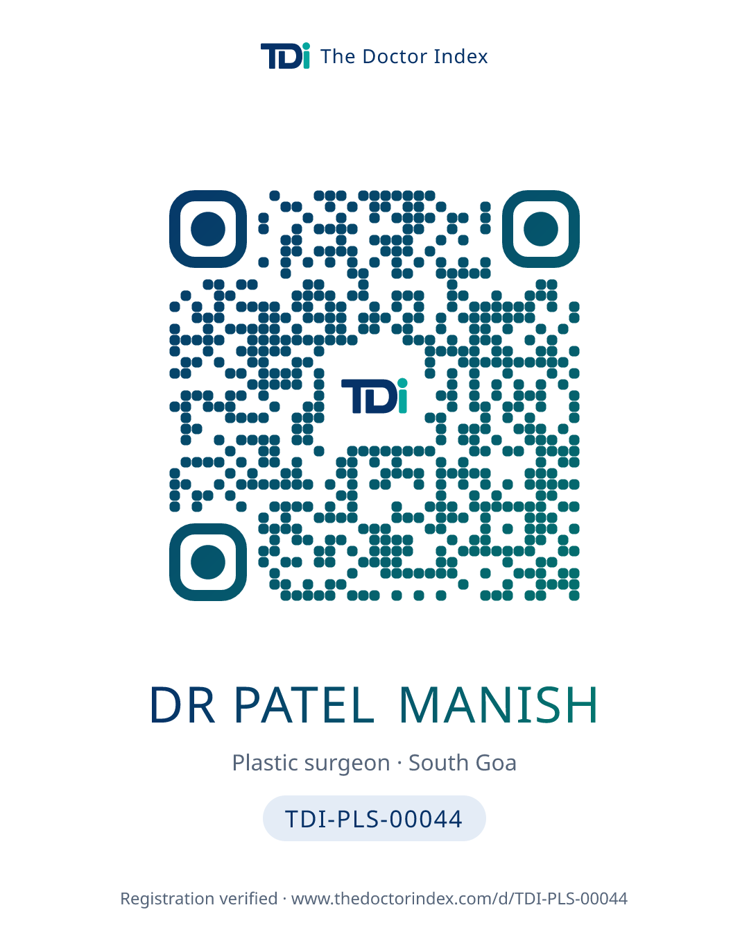 QR card for Dr Patel Manish, TDI-PLS-00044