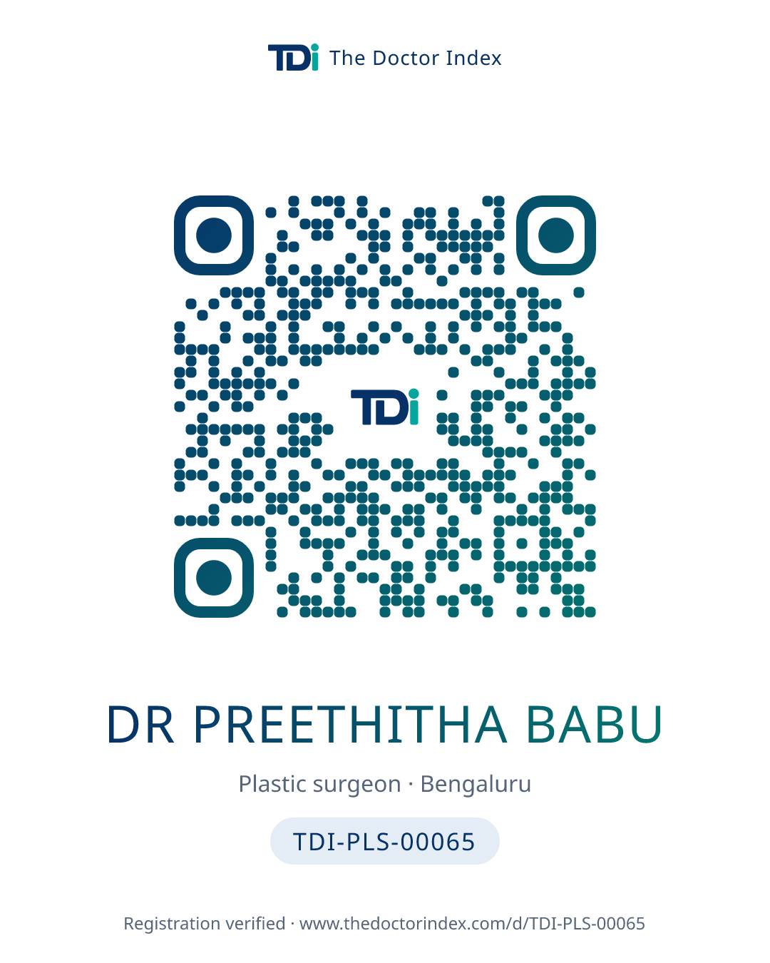 QR card for Dr Preethitha Babu, TDI-PLS-00065