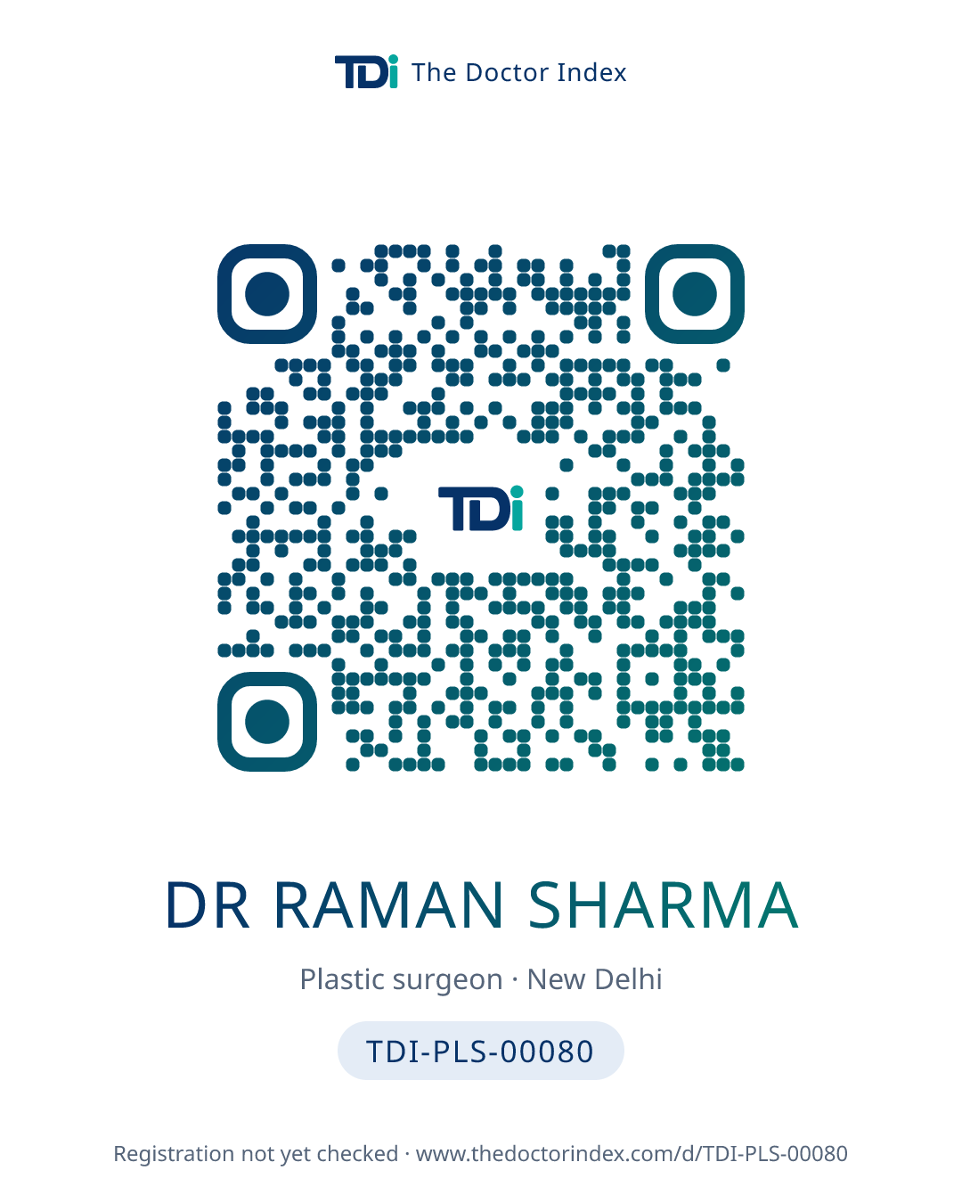 QR card for Dr Raman Sharma, TDI-PLS-00080
