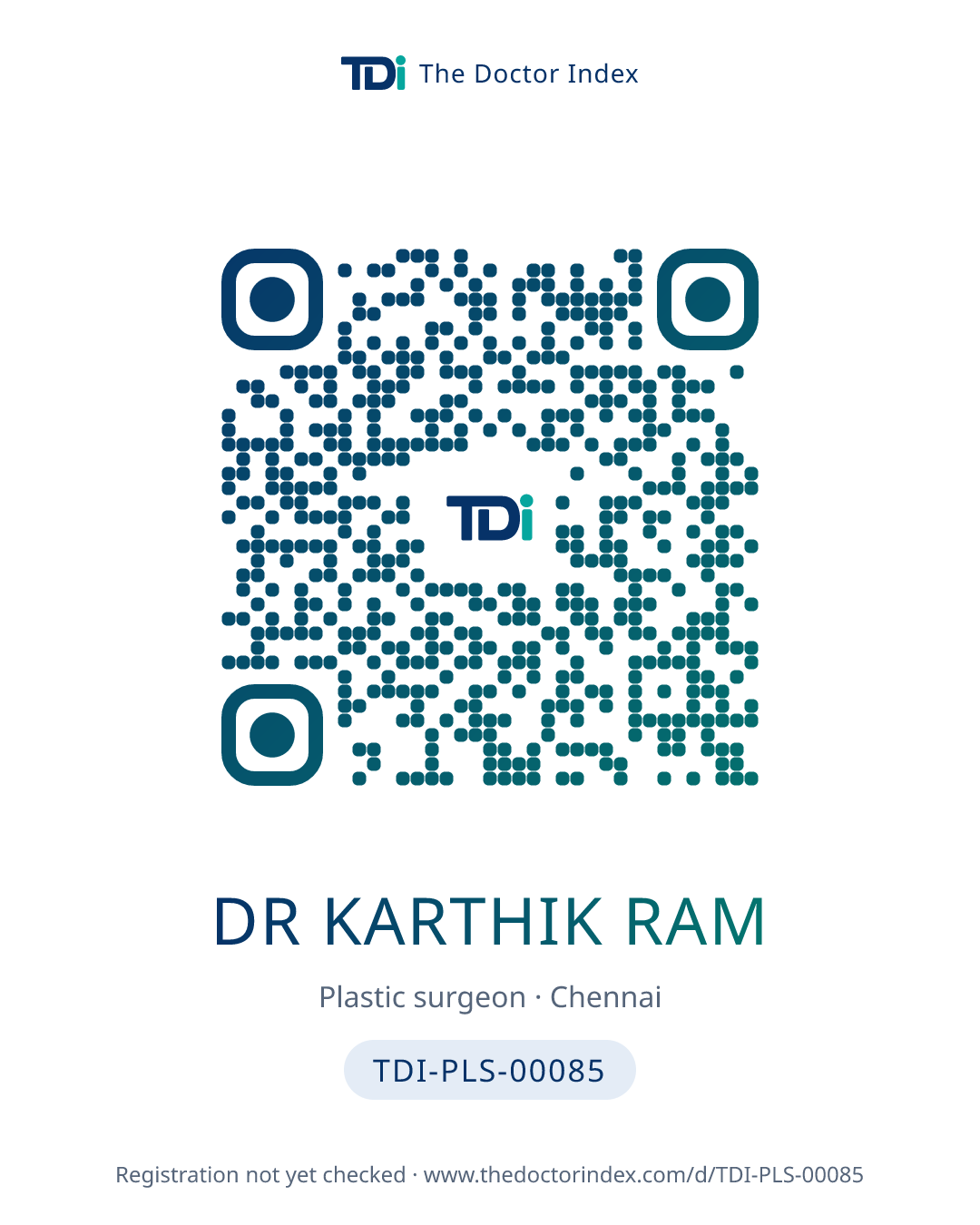 QR card for Dr Karthik Ram, TDI-PLS-00085
