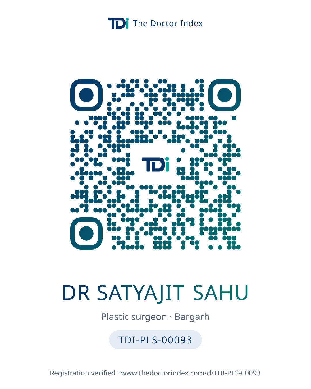 QR card for Dr Satyajit Sahu, TDI-PLS-00093