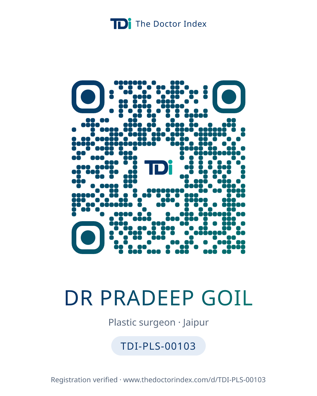 QR card for Dr Pradeep Goil, TDI-PLS-00103