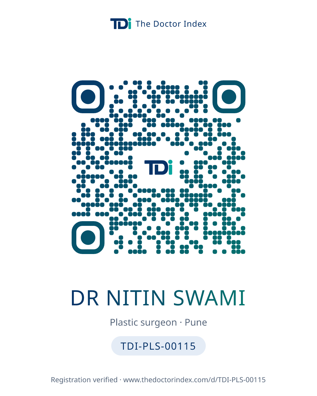 QR card for Dr Nitin Swami, TDI-PLS-00115