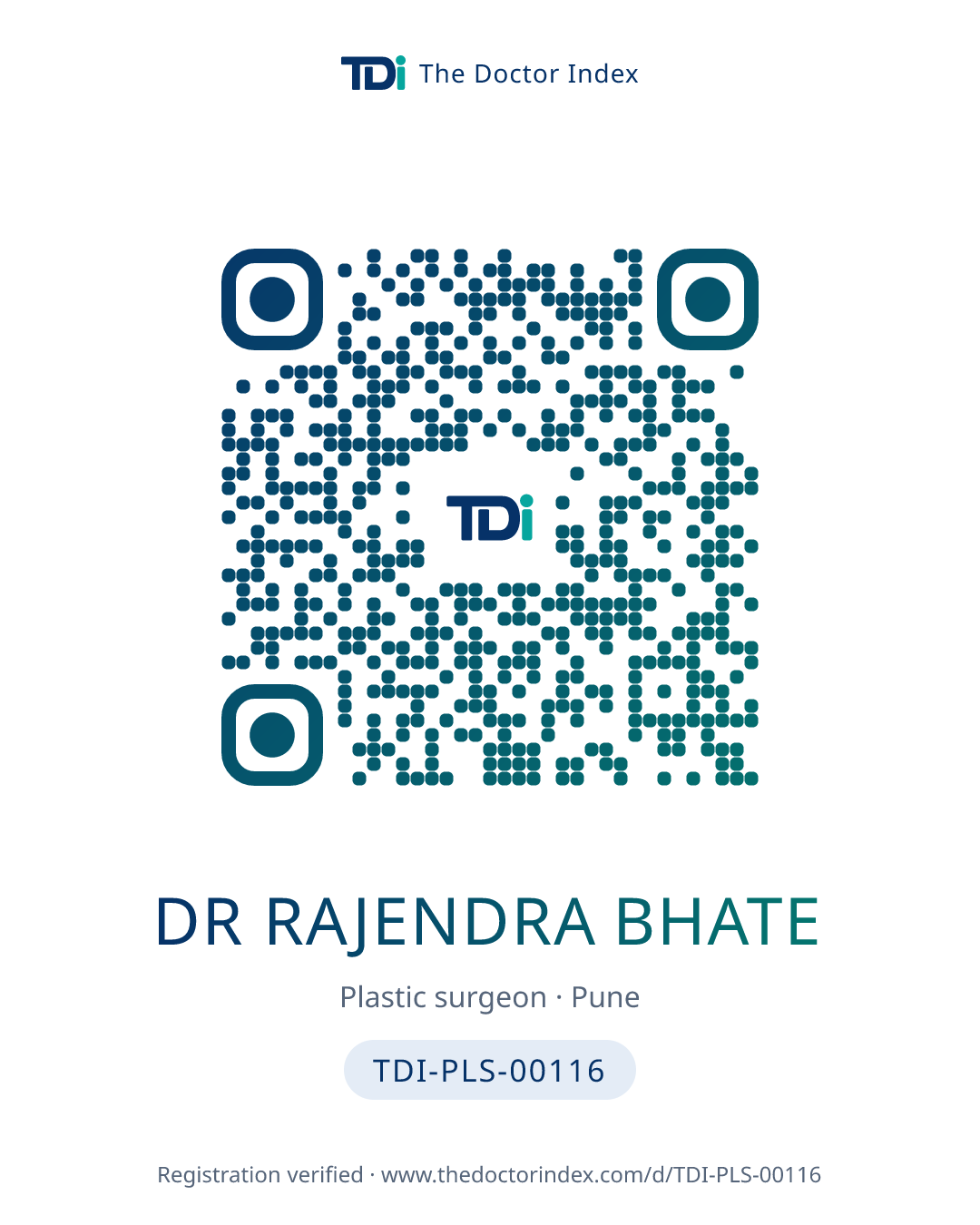 QR card for Dr Rajendra Bhate, TDI-PLS-00116