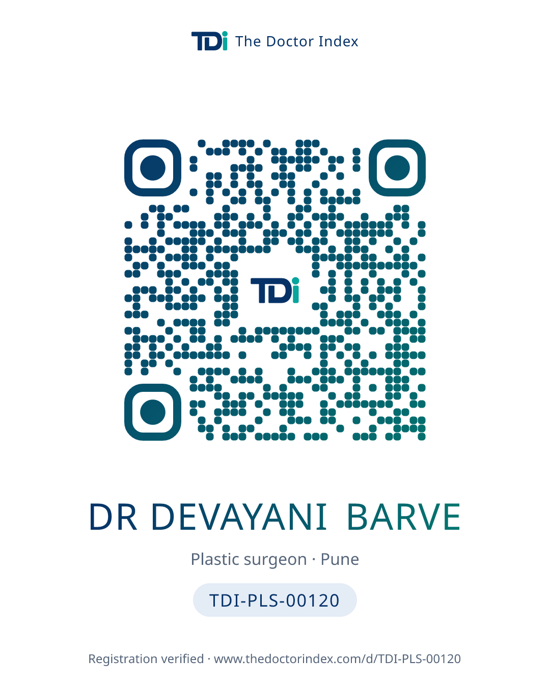 QR card for Dr Devayani Barve, TDI-PLS-00120