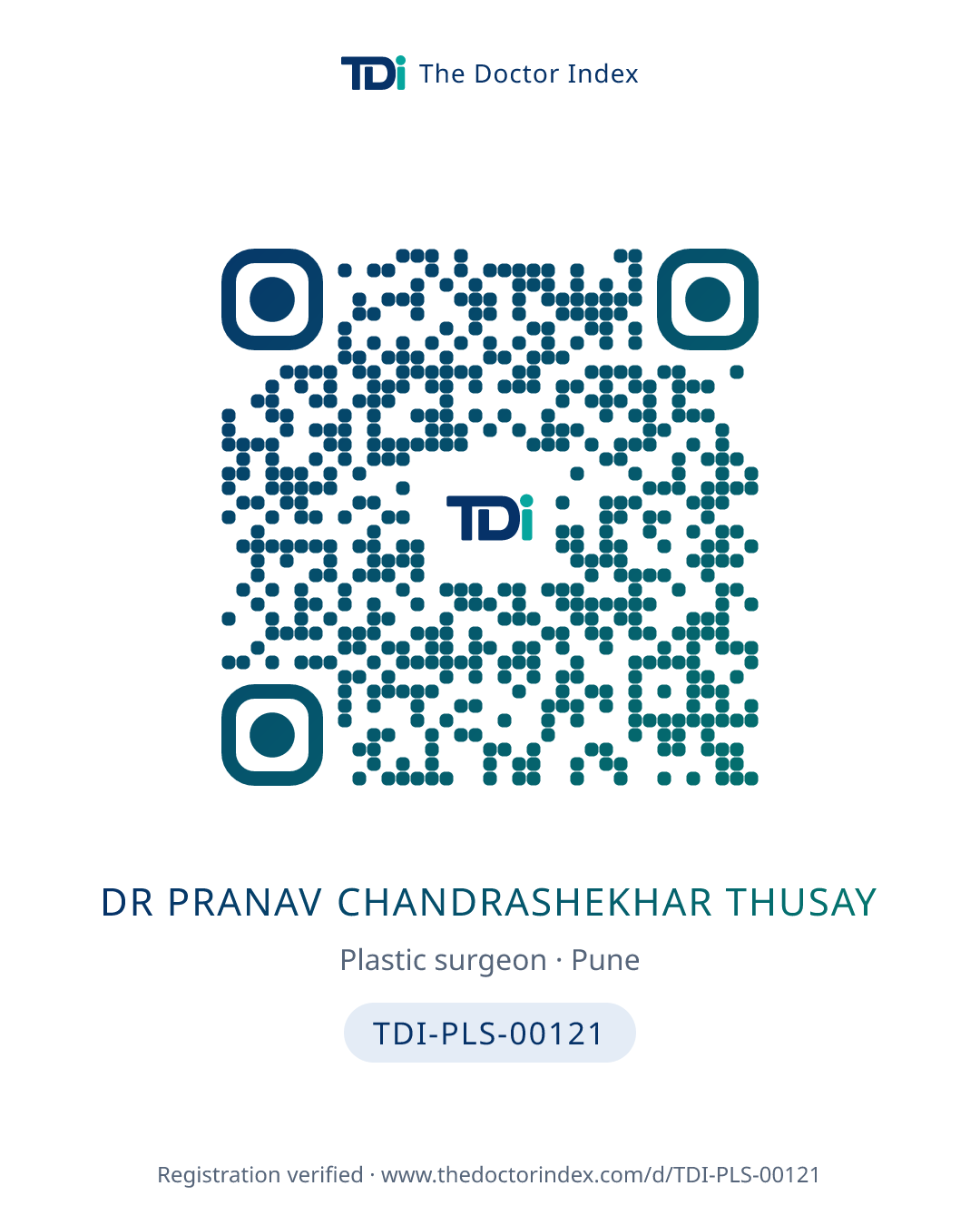 QR card for Dr Pranav Chandrashekhar Thusay, TDI-PLS-00121