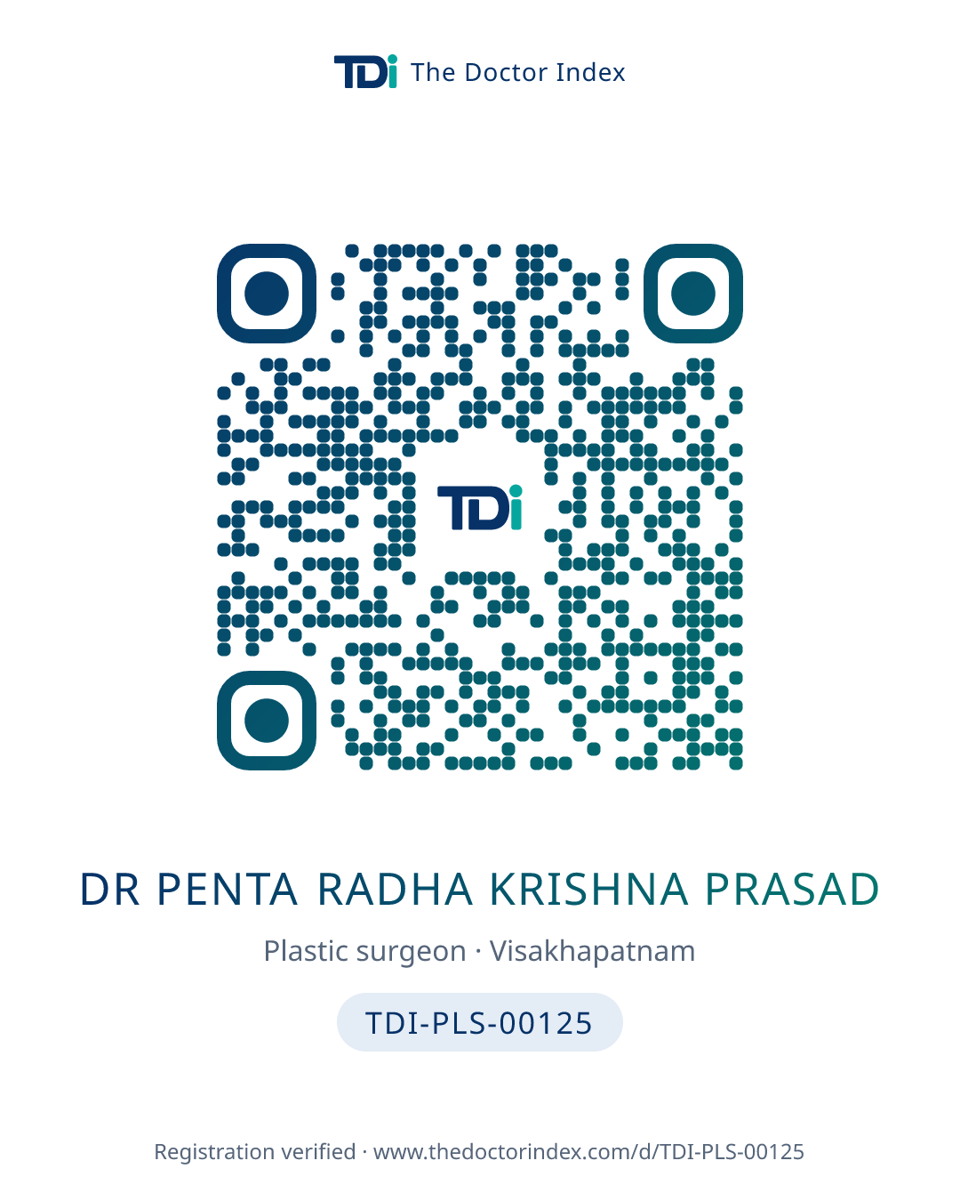 QR card for Dr Penta Radha Krishna Prasad, TDI-PLS-00125