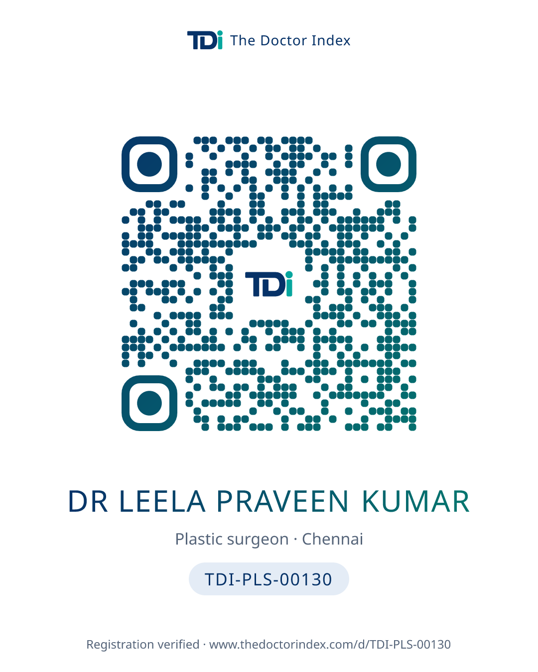 QR card for Dr Leela Praveen Kumar, TDI-PLS-00130