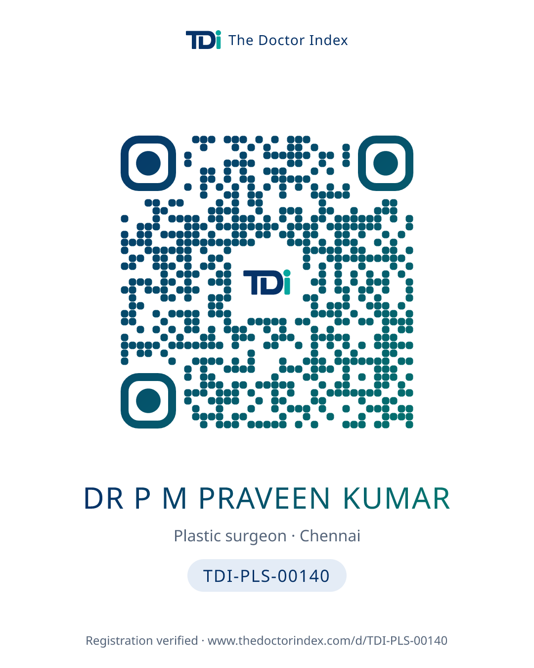 QR card for Dr P M Praveen Kumar, TDI-PLS-00140