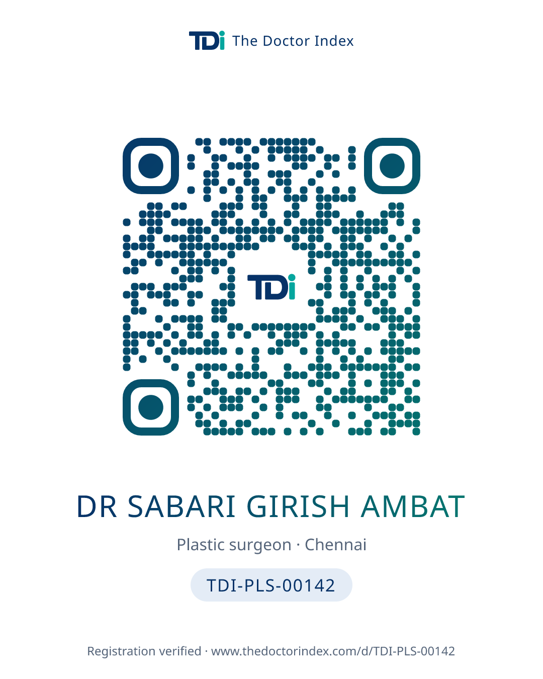 QR card for Dr Sabari Girish Ambat, TDI-PLS-00142