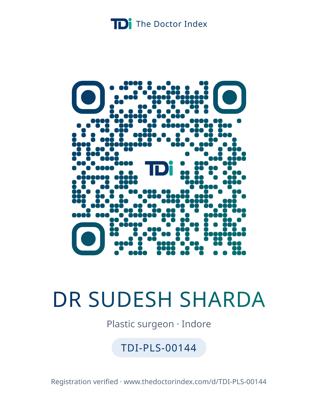 QR card for Dr Sudesh Sharda, TDI-PLS-00144