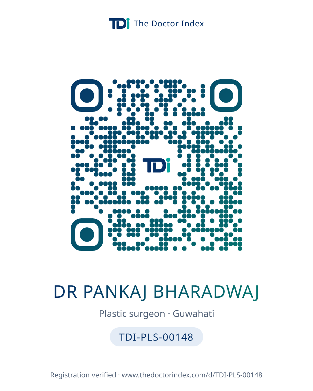 QR card for Dr Pankaj Bharadwaj, TDI-PLS-00148