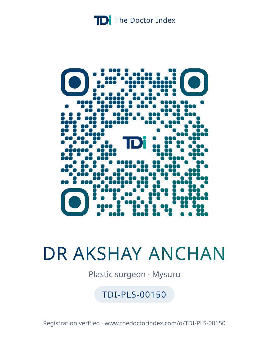 QR card for Dr Akshay Anchan, TDI-PLS-00150