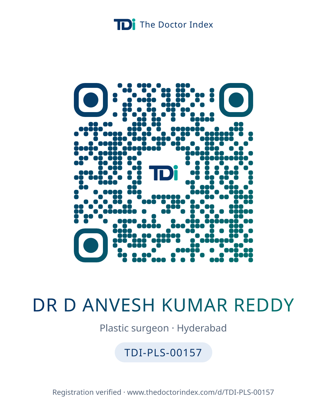 QR card for Dr D Anvesh Kumar Reddy, TDI-PLS-00157
