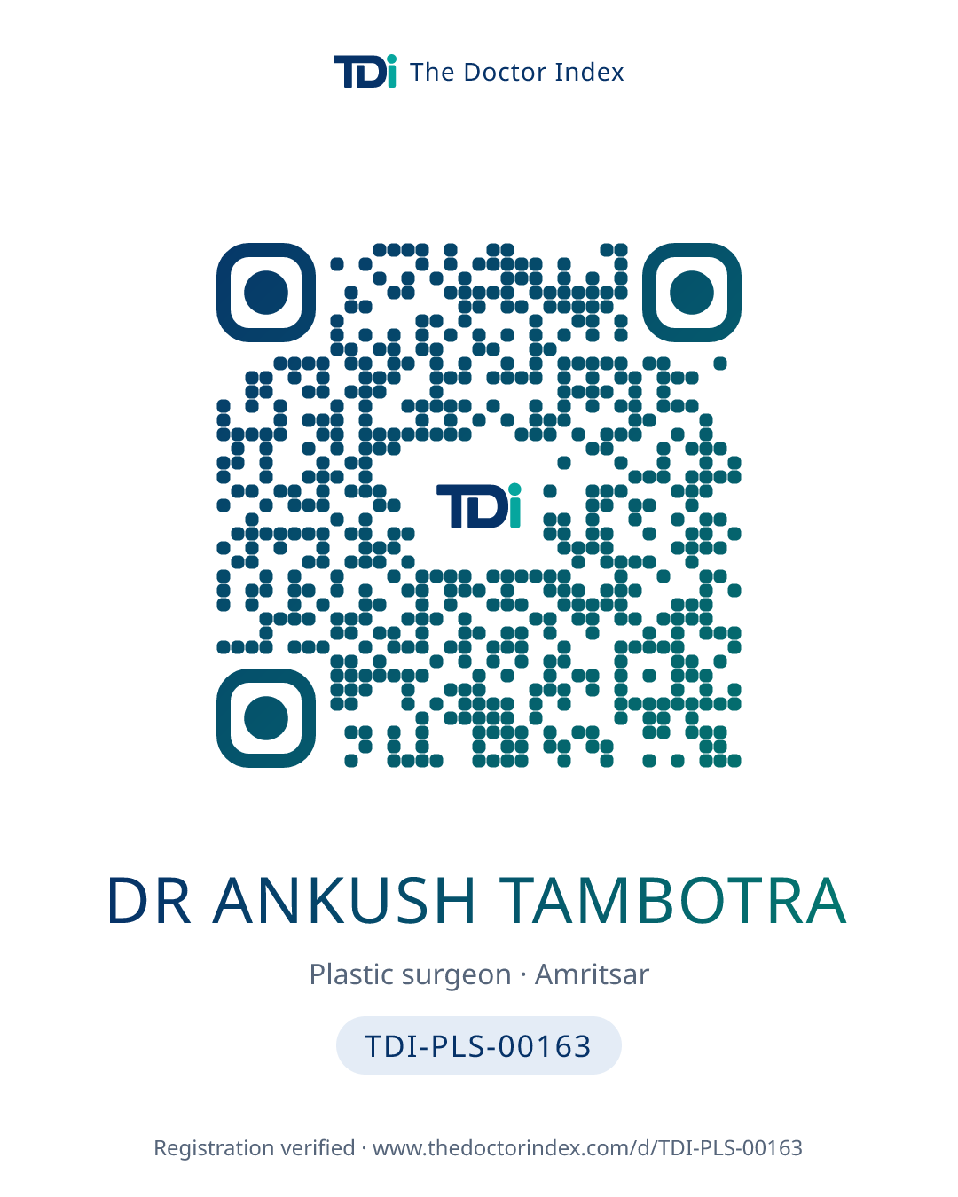 QR card for Dr Ankush Tambotra, TDI-PLS-00163