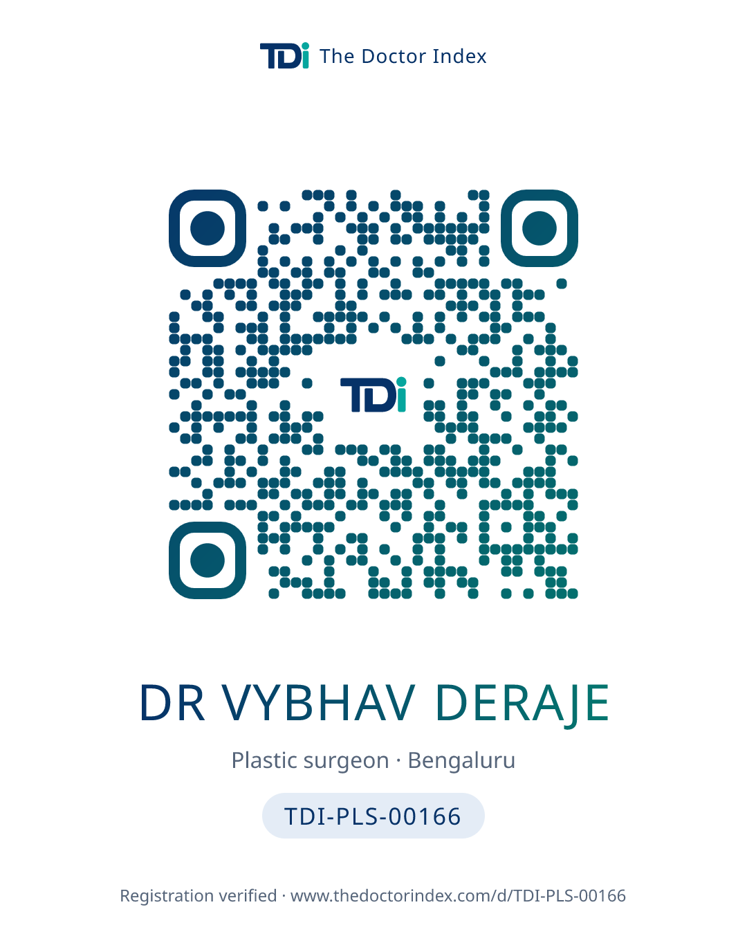 QR card for Dr Vybhav Deraje, TDI-PLS-00166