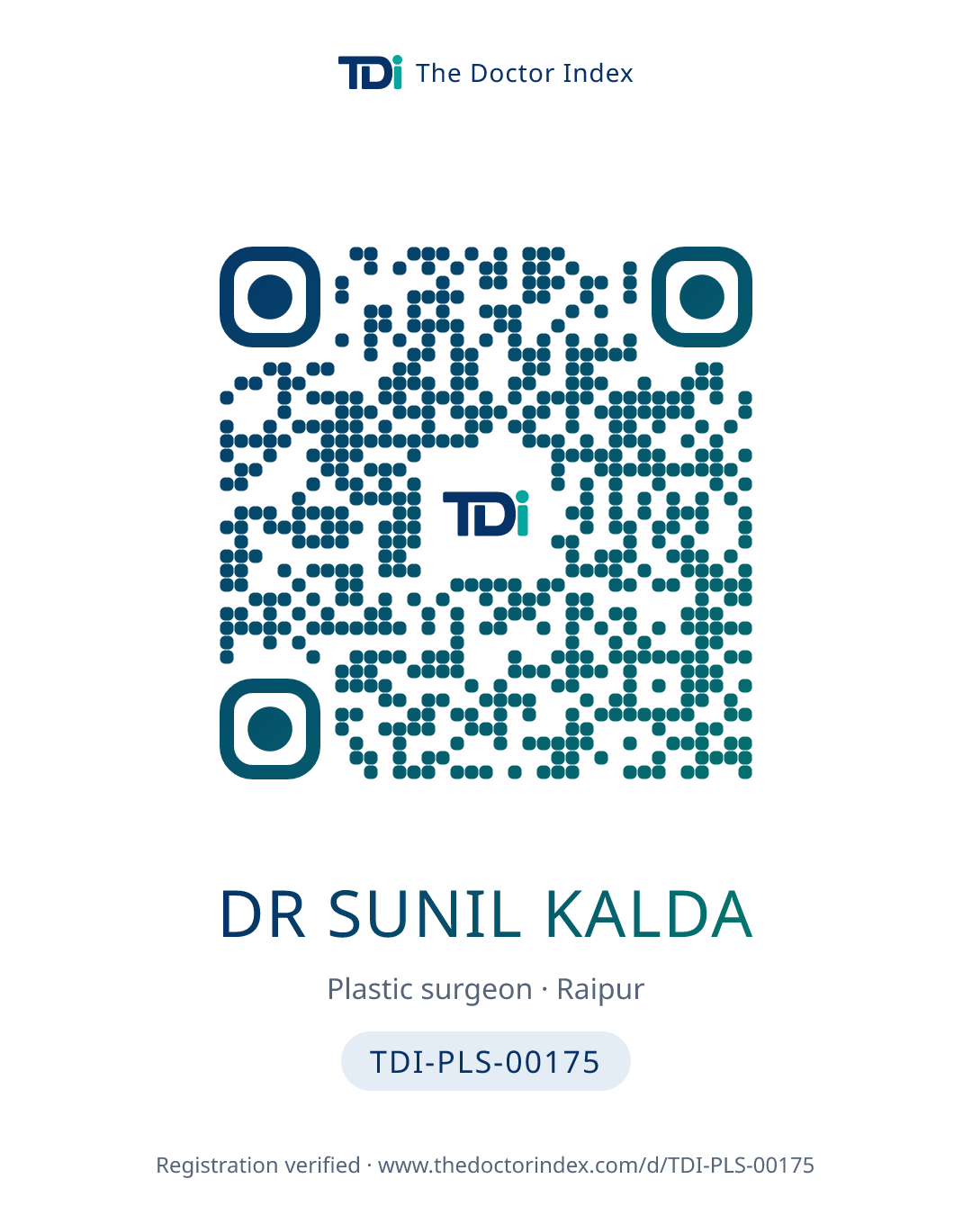 QR card for Dr Sunil Kalda, TDI-PLS-00175