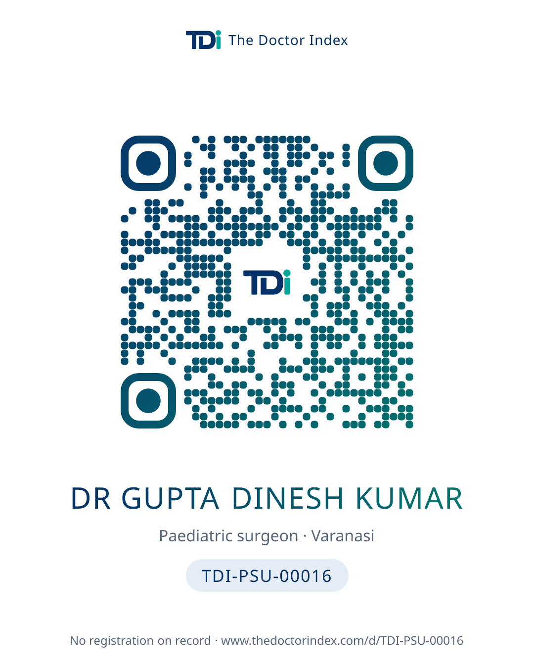 QR card for Dr Gupta Dinesh Kumar, TDI-PSU-00016