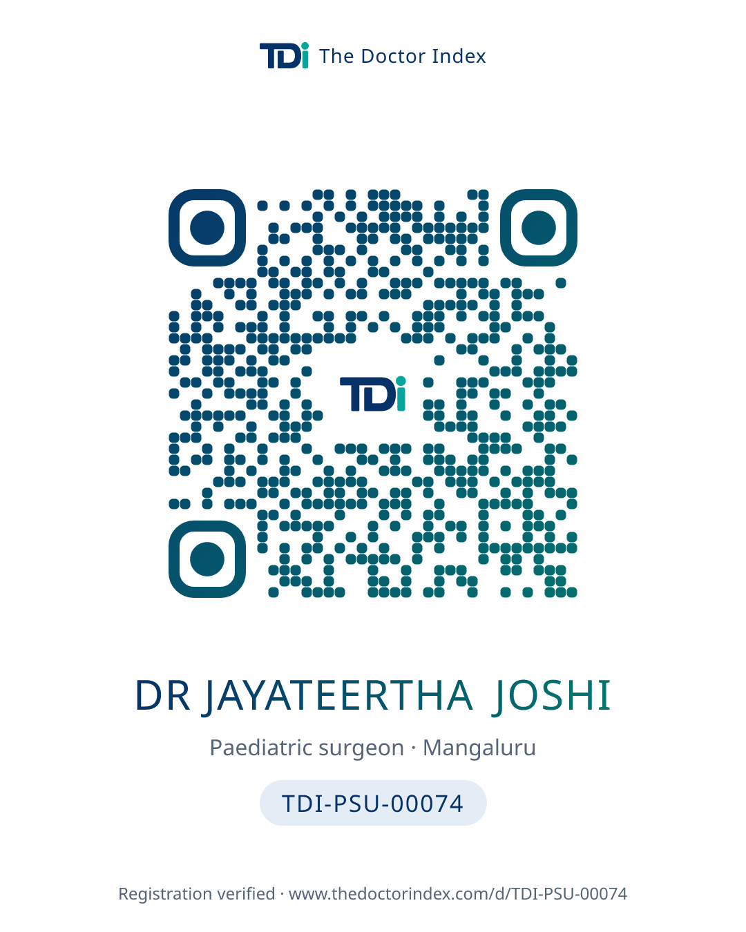 QR card for Dr Jayateertha Joshi, TDI-PSU-00074