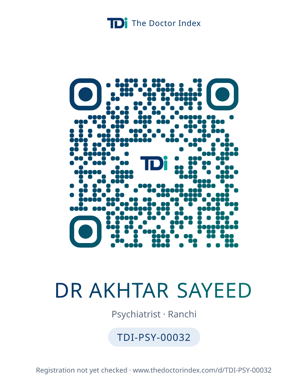 QR card for Dr Akhtar Sayeed, TDI-PSY-00032
