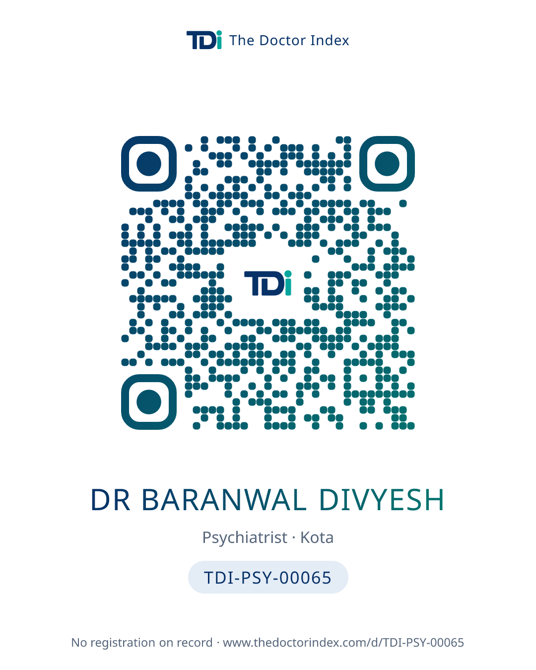 QR card for Dr Baranwal Divyesh, TDI-PSY-00065