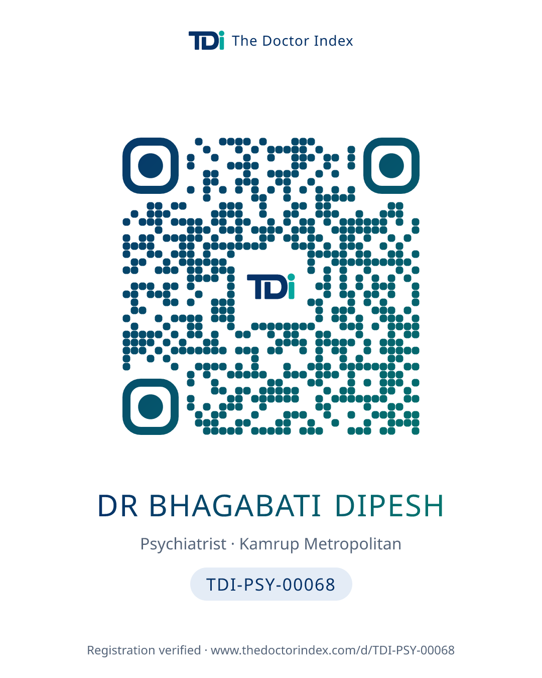 QR card for Dr Bhagabati Dipesh, TDI-PSY-00068