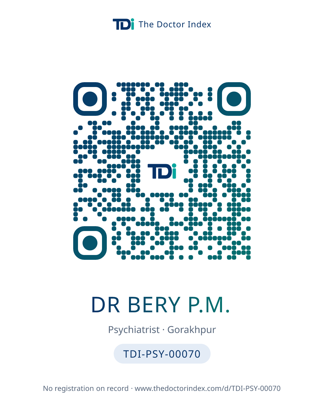 QR card for Dr Bery P.M., TDI-PSY-00070