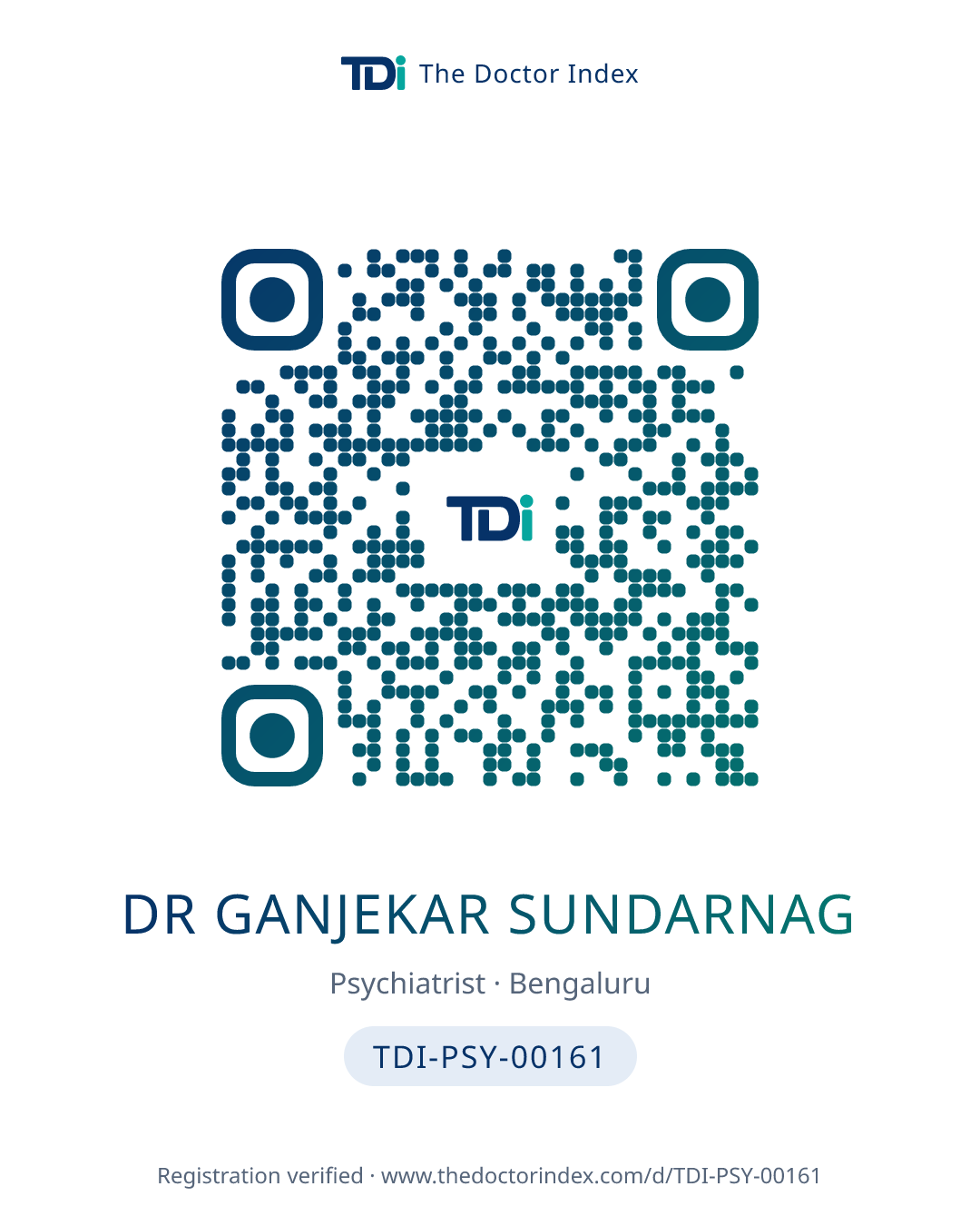QR card for Dr Ganjekar Sundarnag, TDI-PSY-00161