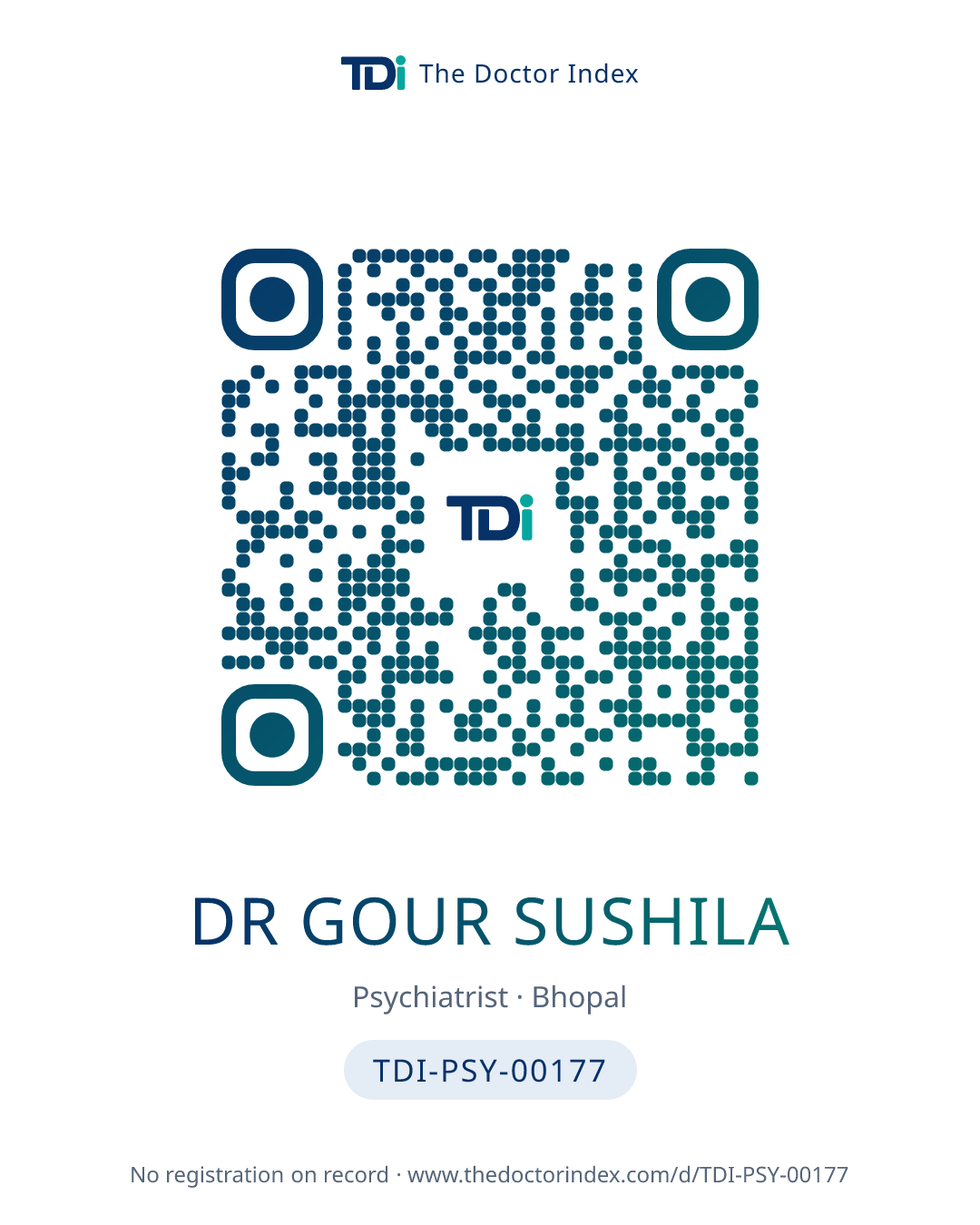 QR card for Dr Gour Sushila, TDI-PSY-00177