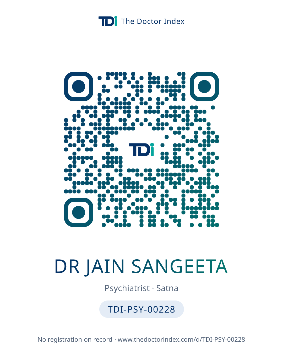 QR card for Dr Jain Sangeeta, TDI-PSY-00228