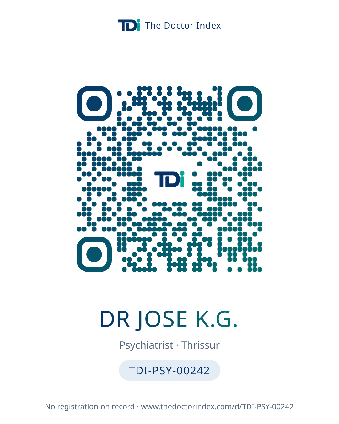 QR card for Dr Jose K.G., TDI-PSY-00242