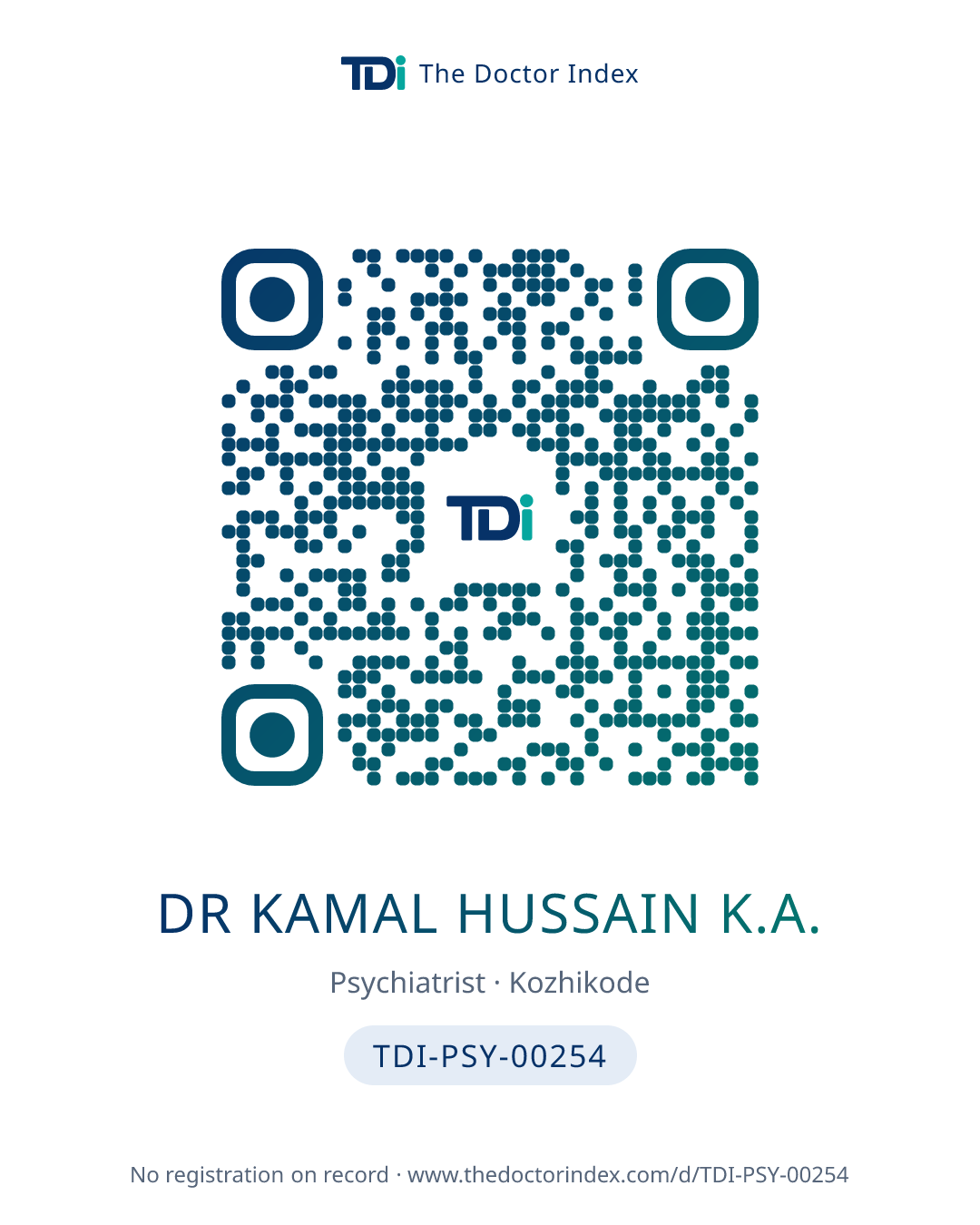 QR card for Dr Kamal Hussain K.A., TDI-PSY-00254