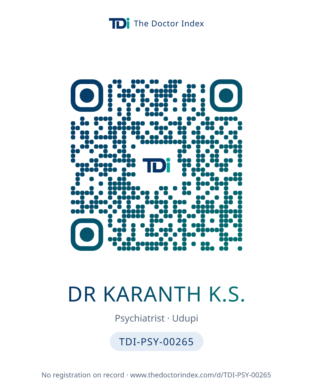 QR card for Dr Karanth K.S., TDI-PSY-00265