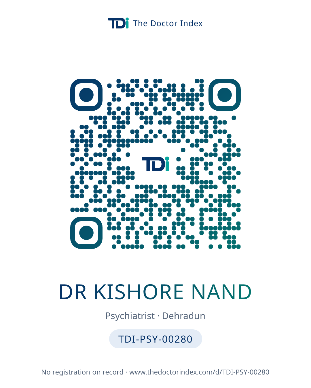 QR card for Dr Kishore Nand, TDI-PSY-00280