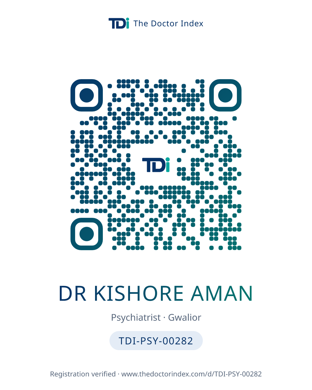 QR card for Dr Kishore Aman, TDI-PSY-00282