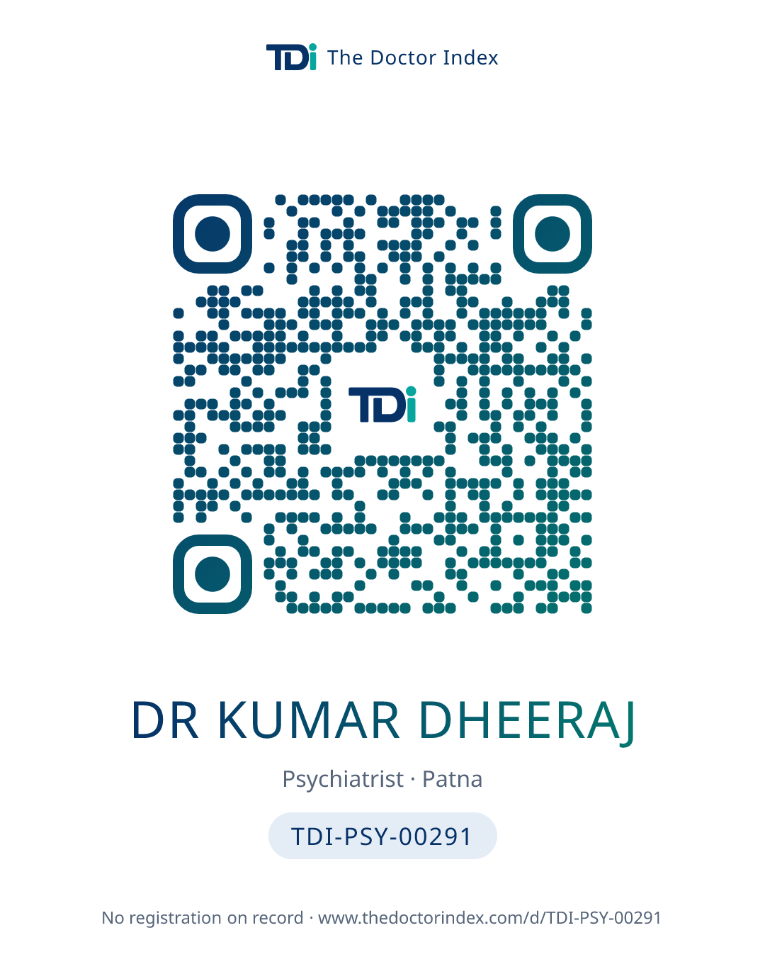 QR card for Dr Kumar Dheeraj, TDI-PSY-00291