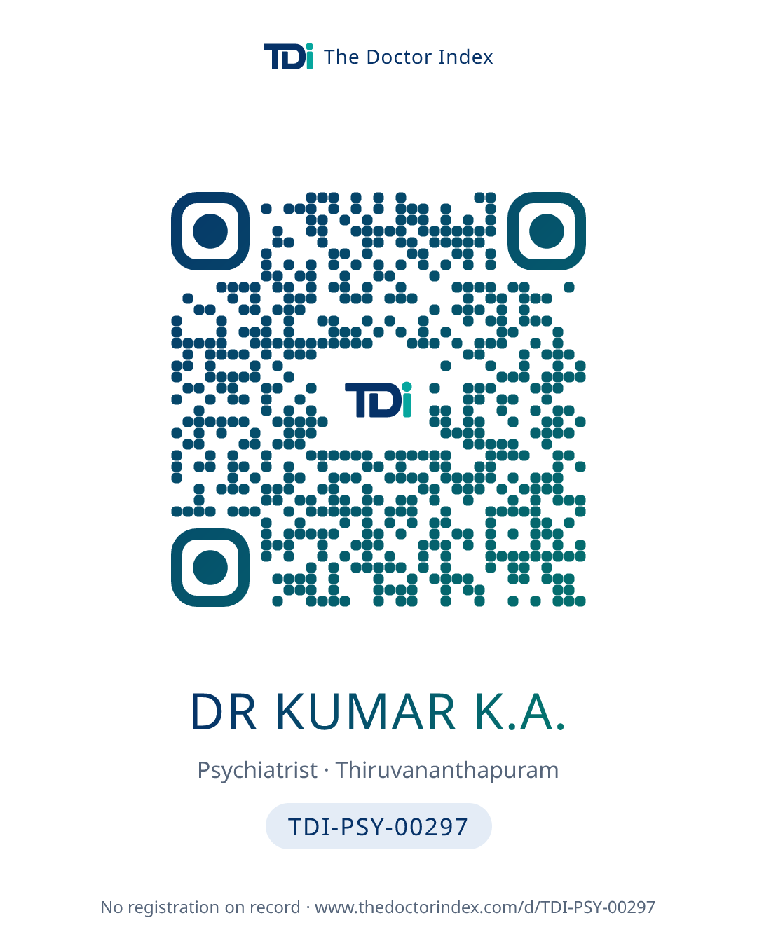 QR card for Dr Kumar K.A., TDI-PSY-00297
