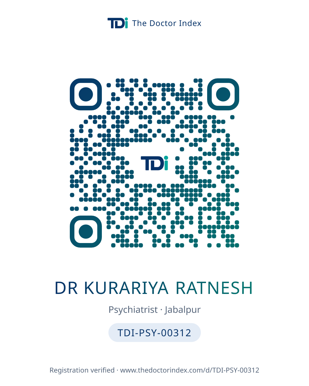 QR card for Dr Kurariya Ratnesh, TDI-PSY-00312