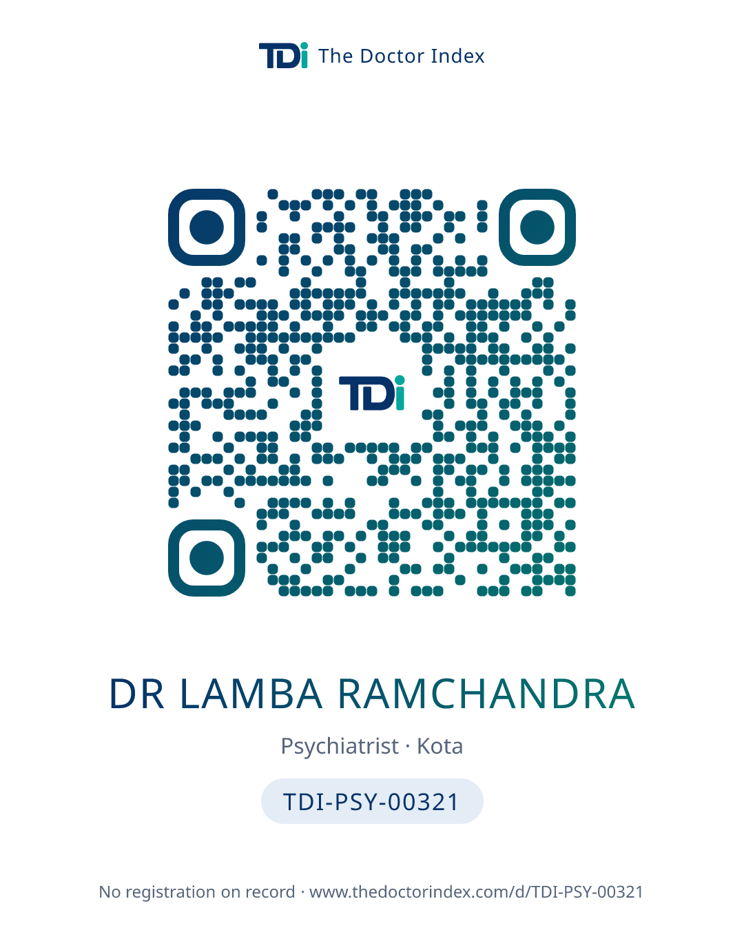 QR card for Dr Lamba Ramchandra, TDI-PSY-00321
