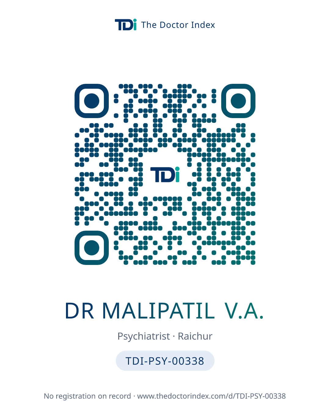 QR card for Dr Malipatil V.A., TDI-PSY-00338