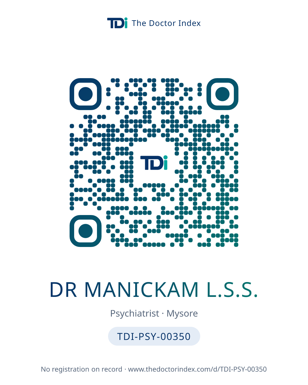 QR card for Dr Manickam L.S.S., TDI-PSY-00350