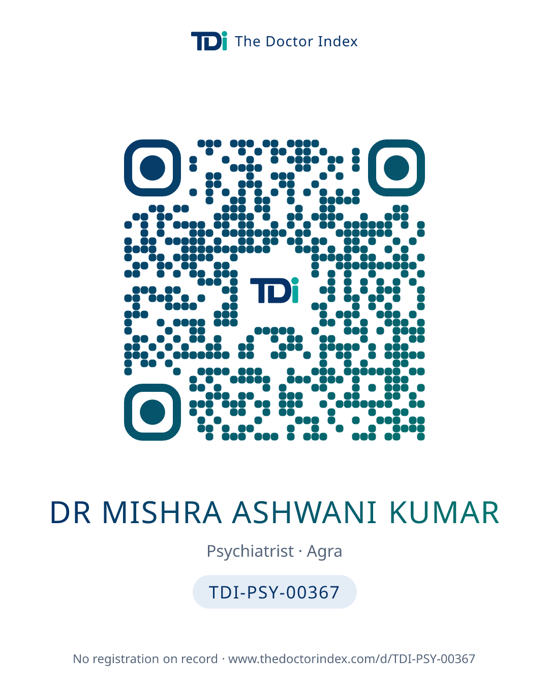 QR card for Dr Mishra Ashwani Kumar, TDI-PSY-00367